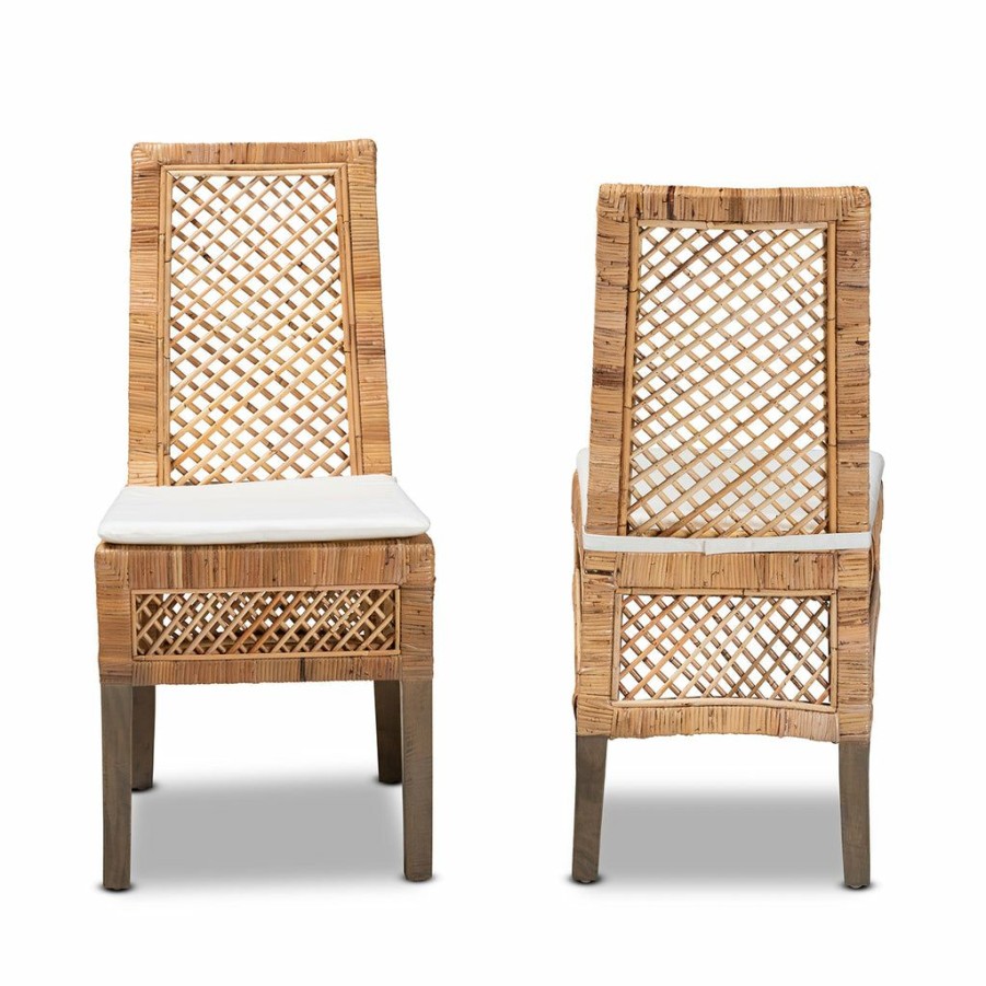 Dining Chair * | Baxton Studio Best Price Argos Modern Bohemiannatural Brown Rattan 2-Piece Dining Chair Set