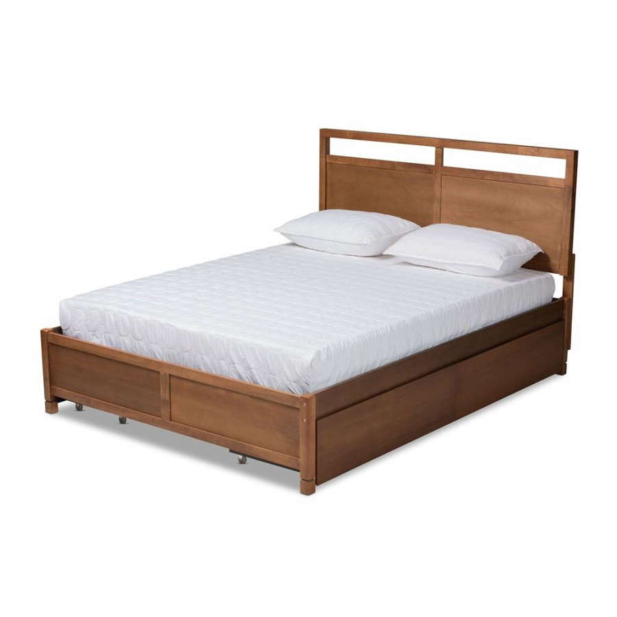 Bed * | Baxton Studio Less Expensive Saffron Modern And Contemporary Walnut Brown Finished Wood King Size 4-Drawer Platform Storage Bed