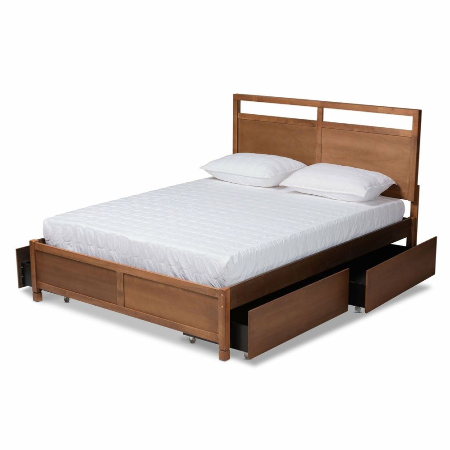 Bed * | Baxton Studio Less Expensive Saffron Modern And Contemporary Walnut Brown Finished Wood King Size 4-Drawer Platform Storage Bed