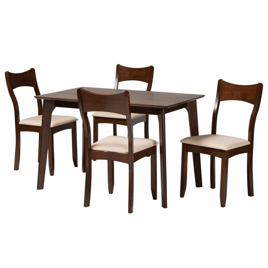 Dining Set * | Baxton Studio Reliable Quality Adreana Mid-Century Modern Fabric And Dark Brown Finished Wood 5-Piece Dining Set