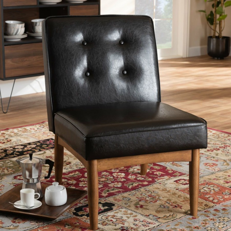 Dining Chair * | Baxton Studio 100% Guarantee Arvid Mid-Century Modern Dark Brown Faux Leather Upholstered Wood Dining Chair