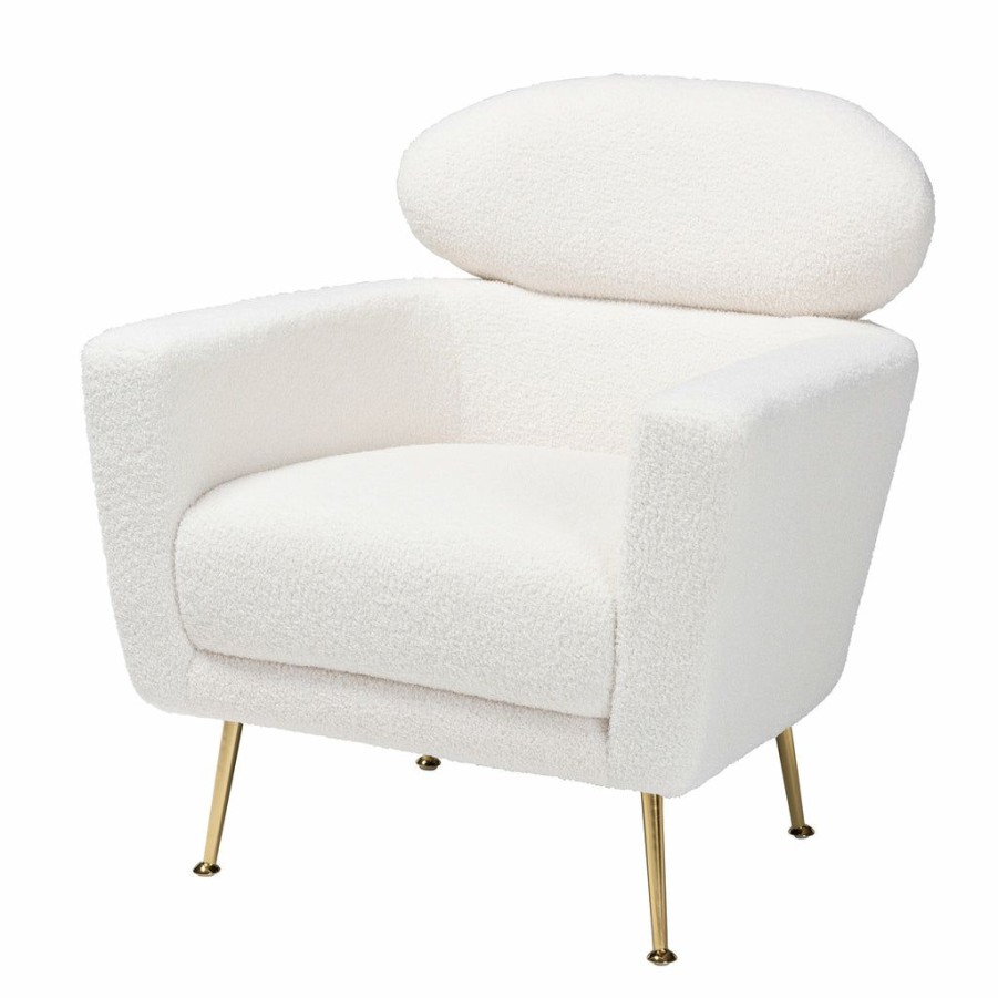 Chair * | Baxton Studio Typical Style Fantasia Modern And Contemporary Ivory Boucle Upholstered And Gold Metal Armchair