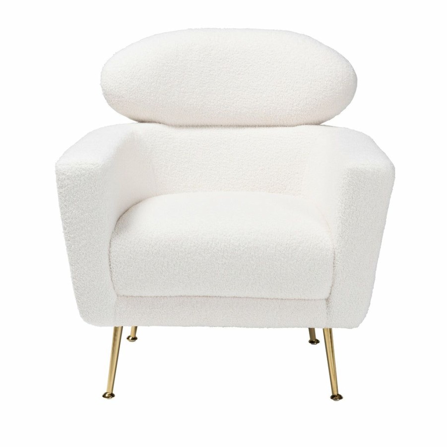 Chair * | Baxton Studio Typical Style Fantasia Modern And Contemporary Ivory Boucle Upholstered And Gold Metal Armchair