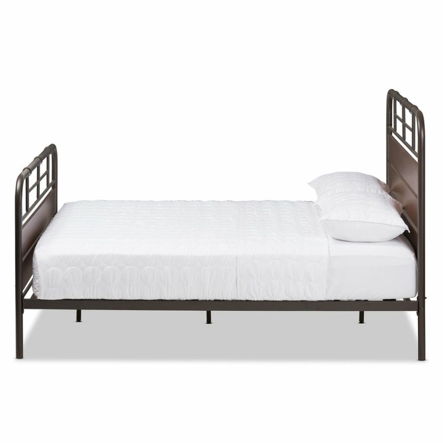 Bed * | Baxton Studio Fashion Monoco Rustic Industrial Black Finished Metal Coco Brown Wood Queen Size Platform Bed