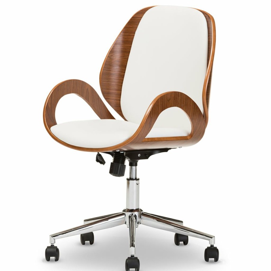 Chair * | Baxton Studio Crazy Deals Watson Modern And Contemporary White And Walnut Office Chair