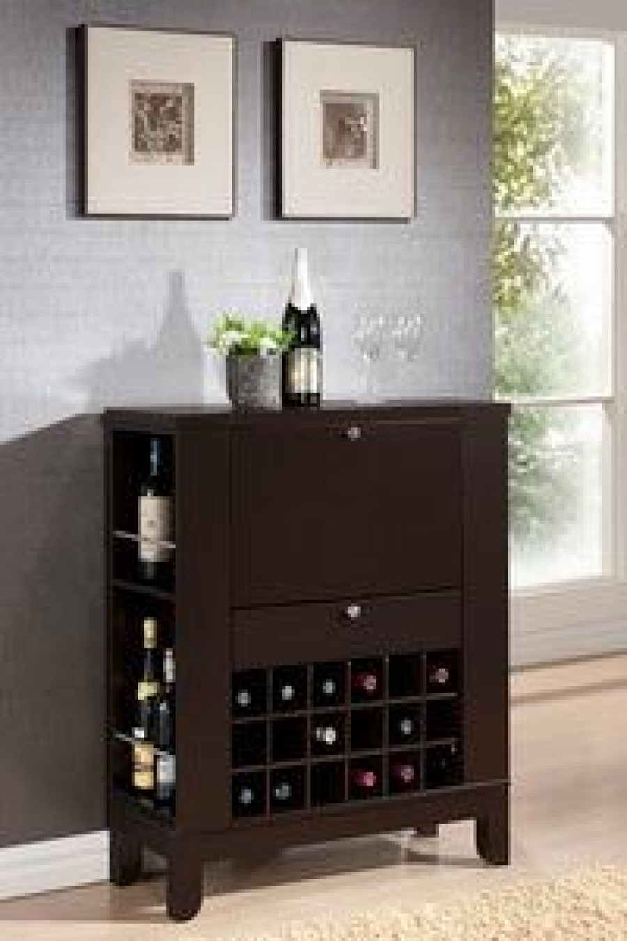 Shoe Cabinet * | Baxton Studio Best Price Modesto Brown Modern Dry Bar And Wine Cabinet