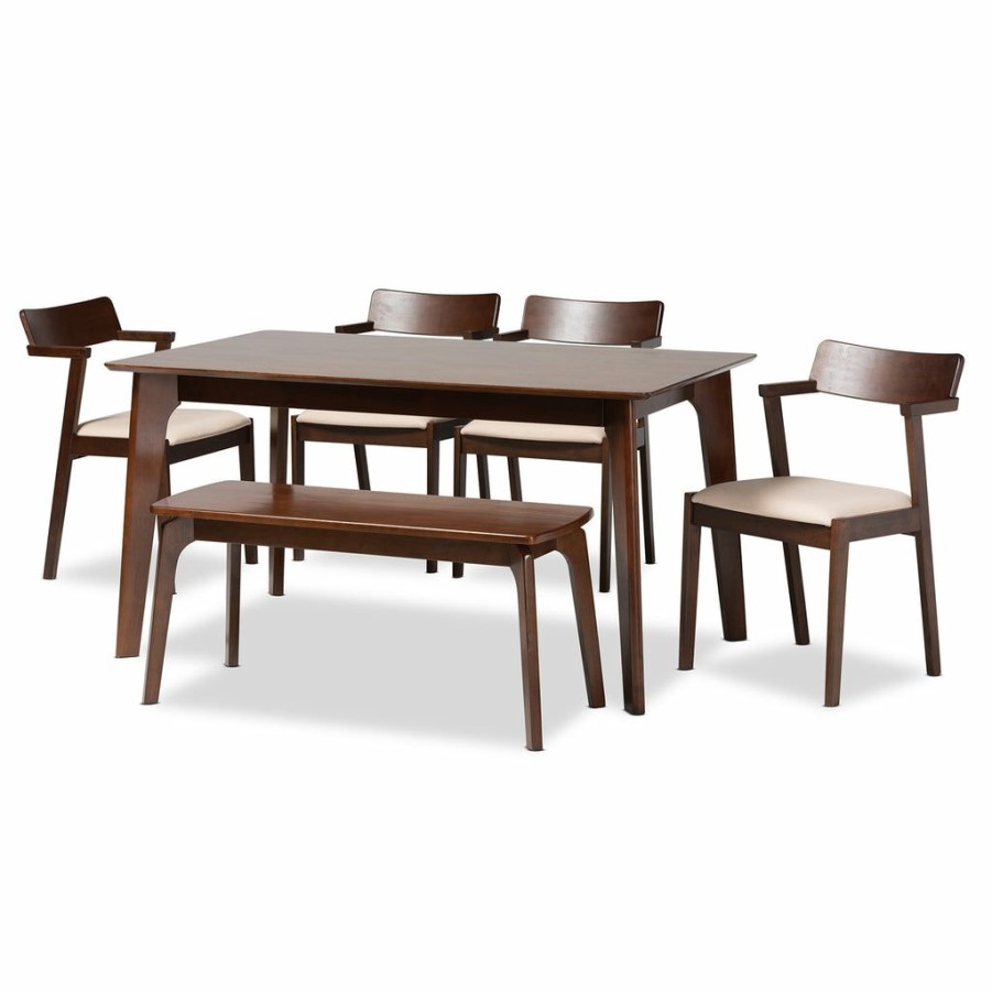 Dining Set * | Baxton Studio Typical Style Berenice Mid-Century Modern Transitional Fabric And Dark Brown Finished Wood Dining Set