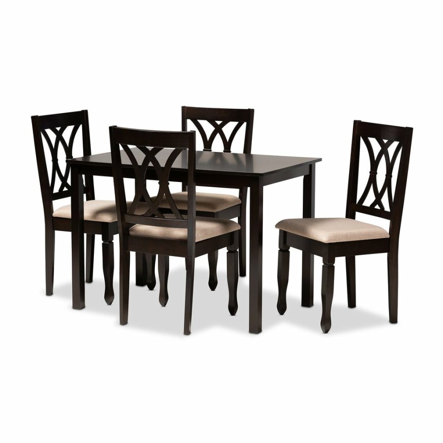 Dining Set * | Baxton Studio Cheap Reneau Modern Contemporary Upholstered Espresso Brown Finished 5-Piece Dining Set