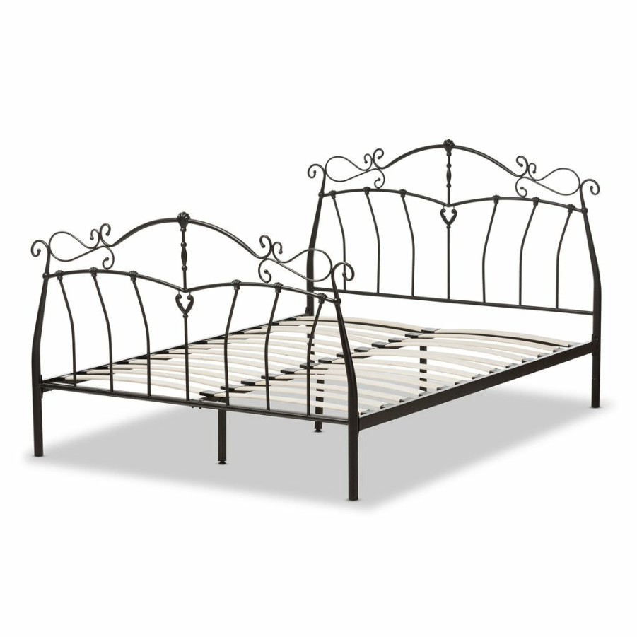 Bed * | Baxton Studio Typical Style Selena Vintage Industrial Black Finished Metal Queen Size Platform Bed