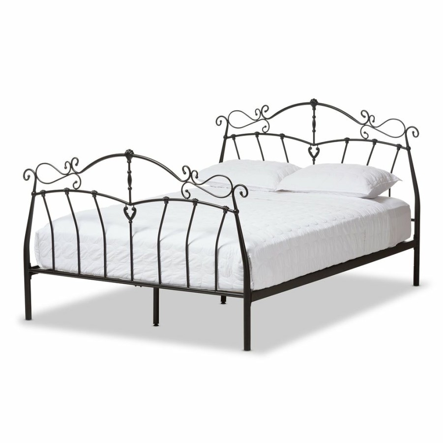 Bed * | Baxton Studio Typical Style Selena Vintage Industrial Black Finished Metal Queen Size Platform Bed