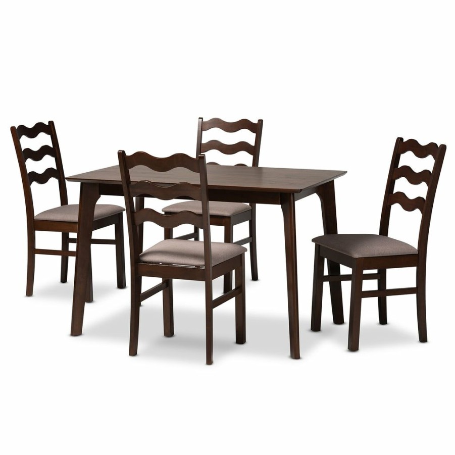 Dining Set * | Baxton Studio Crazy Deals Amara Mid-Century Modern Fabric And Finished Wood 5-Piece Dining Set