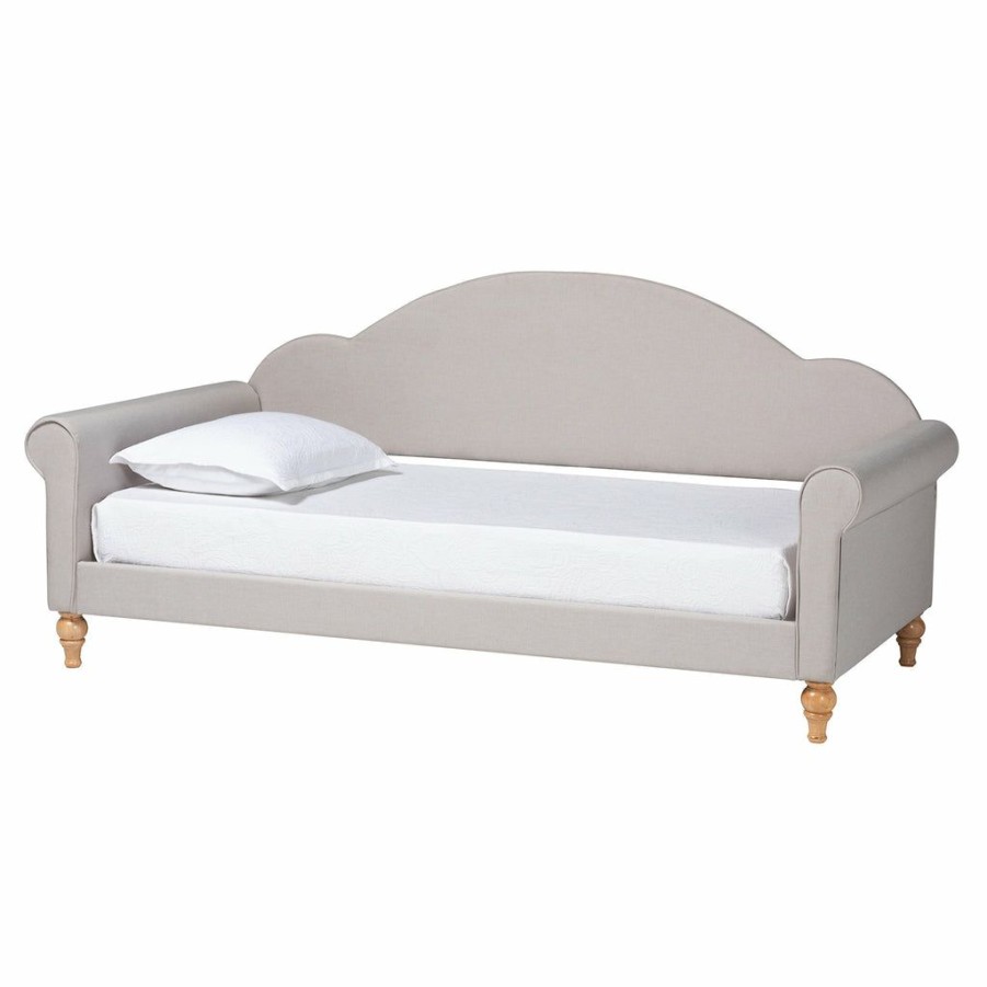 Bed * | Baxton Studio 100% Guarantee Chaise Classic And Traditional Light Grey Fabric And Natural Brown Finished Wood Twin Size Daybed