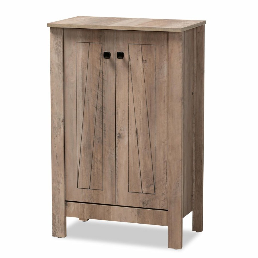 Shoe Cabinet * | Baxton Studio Hot Selling Derek Modern And Contemporary Transitional Natural Oak Finished Wood Shoe Cabinet