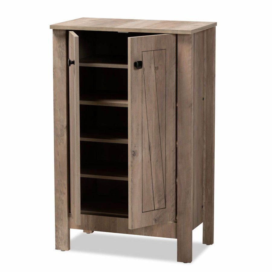 Shoe Cabinet * | Baxton Studio Hot Selling Derek Modern And Contemporary Transitional Natural Oak Finished Wood Shoe Cabinet