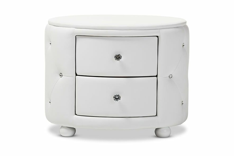 Nightstand * | Baxton Studio Reliable Quality Davina Hollywood Glamour Style Oval 2-Drawer Faux Leather Nightstand