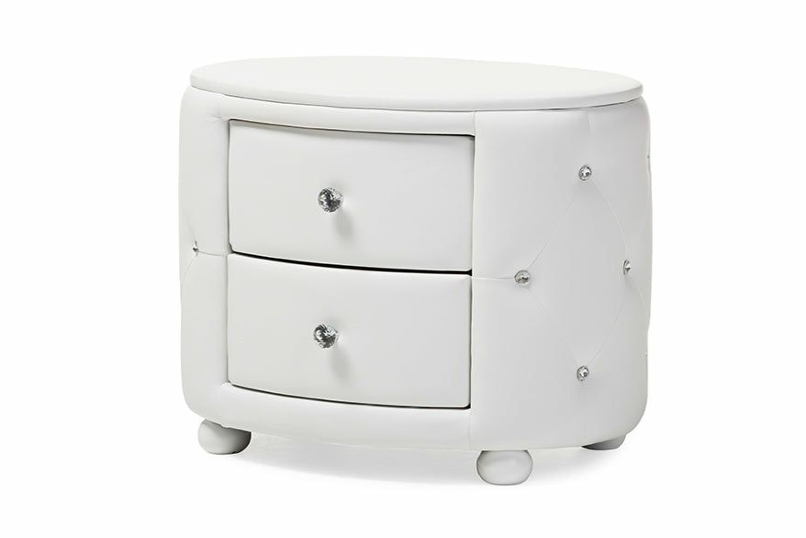 Nightstand * | Baxton Studio Reliable Quality Davina Hollywood Glamour Style Oval 2-Drawer Faux Leather Nightstand