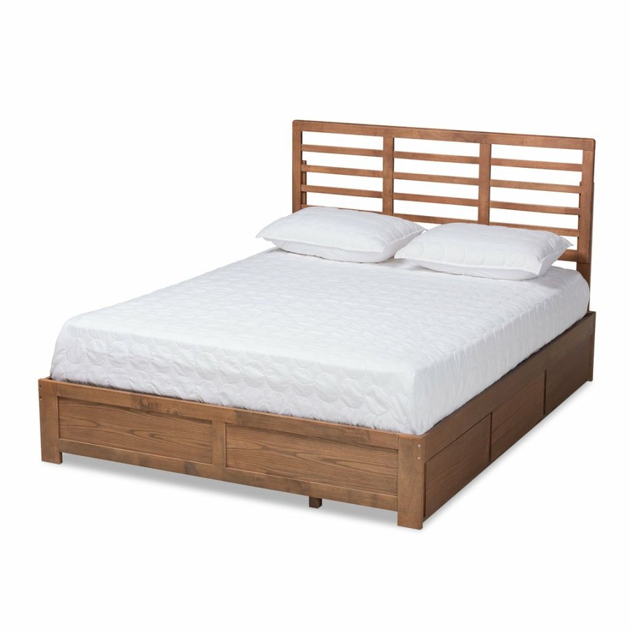 Bed * | Baxton Studio Top Sell Piera Modern And Contemporary Transitional Brown Finished Wood 3-Drawer Platform Storage Bed Ash Walnut