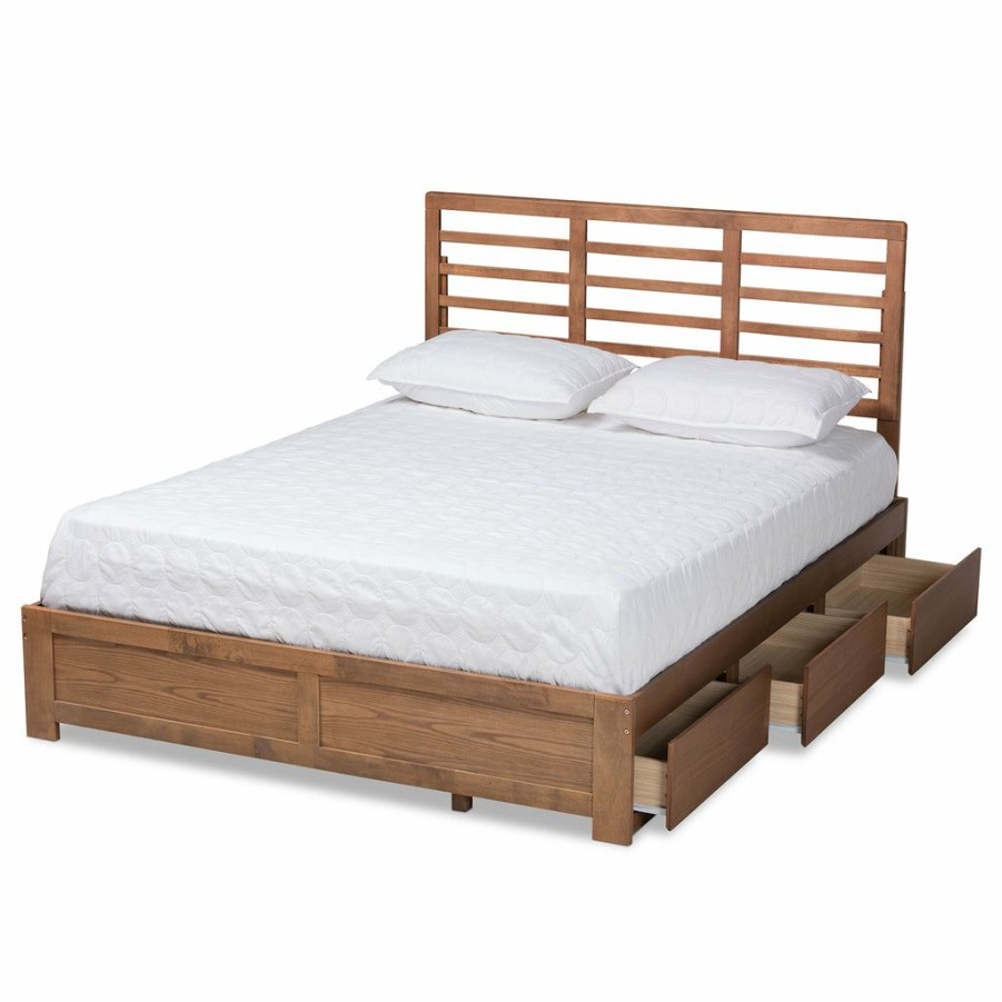 Bed * | Baxton Studio Top Sell Piera Modern And Contemporary Transitional Brown Finished Wood 3-Drawer Platform Storage Bed Ash Walnut