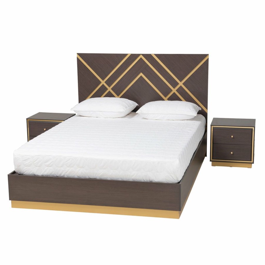 Bed * | Baxton Studio Cheaper Arcelia Contemporary Glam And Luxe Two-Tone Dark Brown And Gold Finished Wood Queen Size Bedroom Set