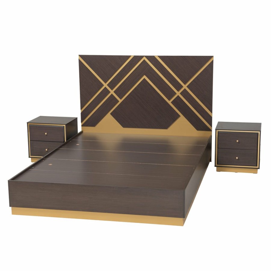 Bed * | Baxton Studio Cheaper Arcelia Contemporary Glam And Luxe Two-Tone Dark Brown And Gold Finished Wood Queen Size Bedroom Set