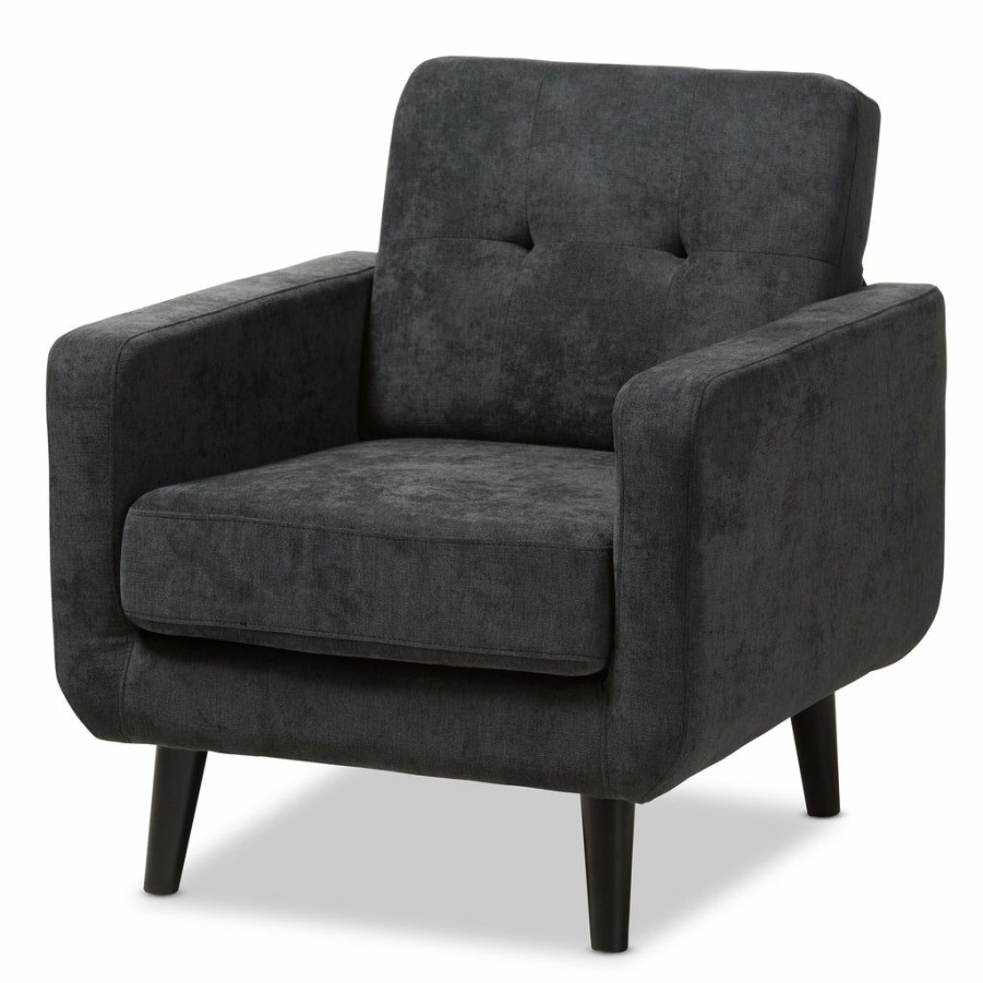 Chair * | Baxton Studio Reliable Quality Carina Mid-Century Modern Dark Grey Fabric Upholstered Lounge Chair