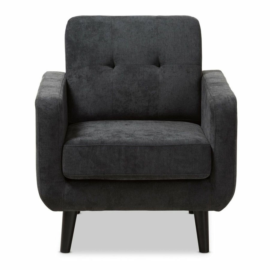 Chair * | Baxton Studio Reliable Quality Carina Mid-Century Modern Dark Grey Fabric Upholstered Lounge Chair