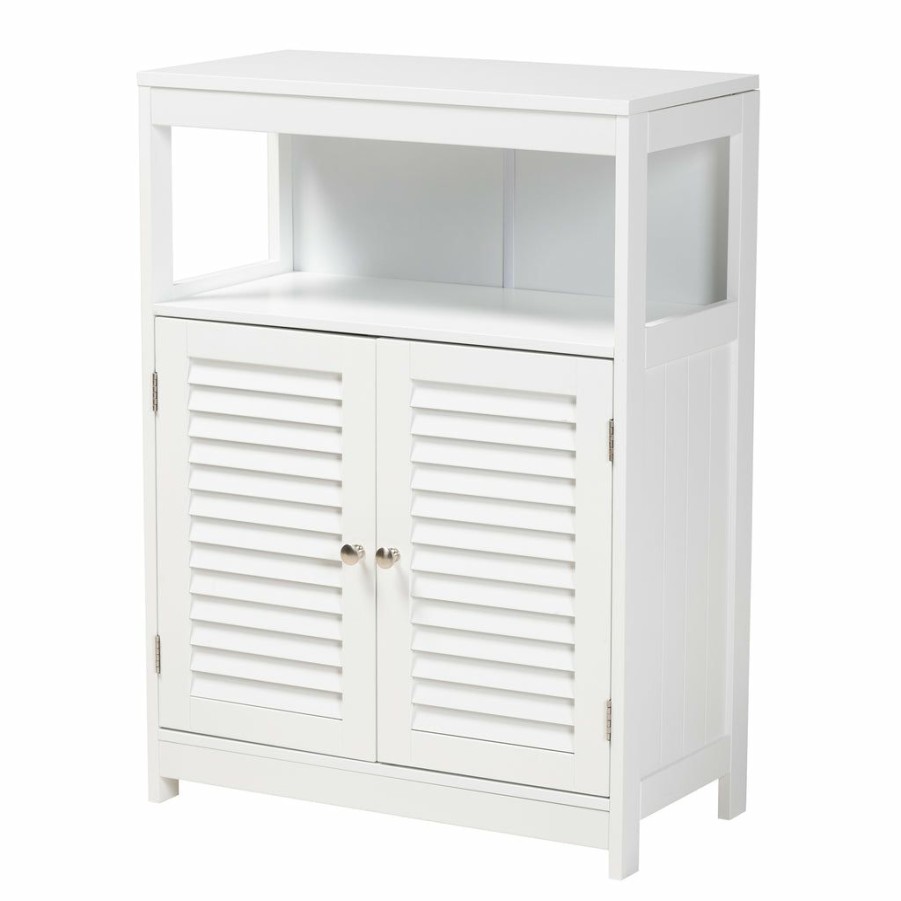 Shoe Cabinet * | Baxton Studio Low Price Rivera Modern And Contemporary White Finished Wood And Silver Metal 2-Door Bathroom Storage Cabinet