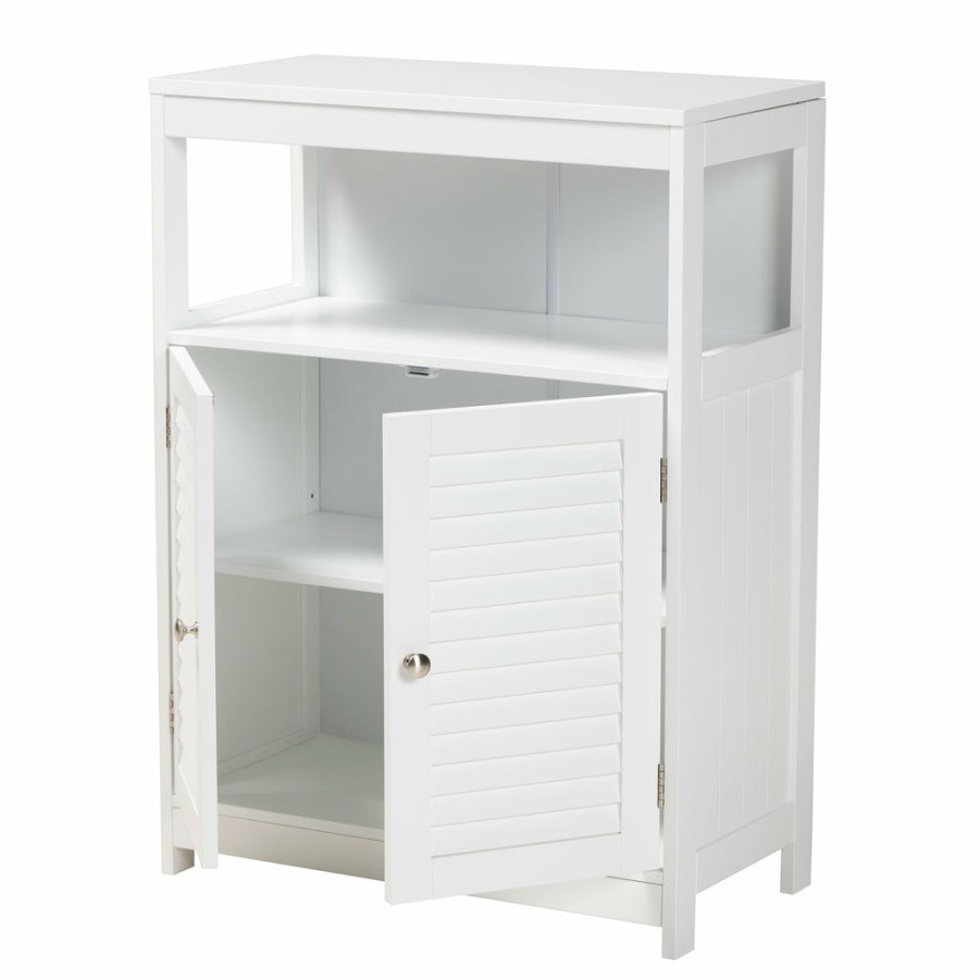 Shoe Cabinet * | Baxton Studio Low Price Rivera Modern And Contemporary White Finished Wood And Silver Metal 2-Door Bathroom Storage Cabinet