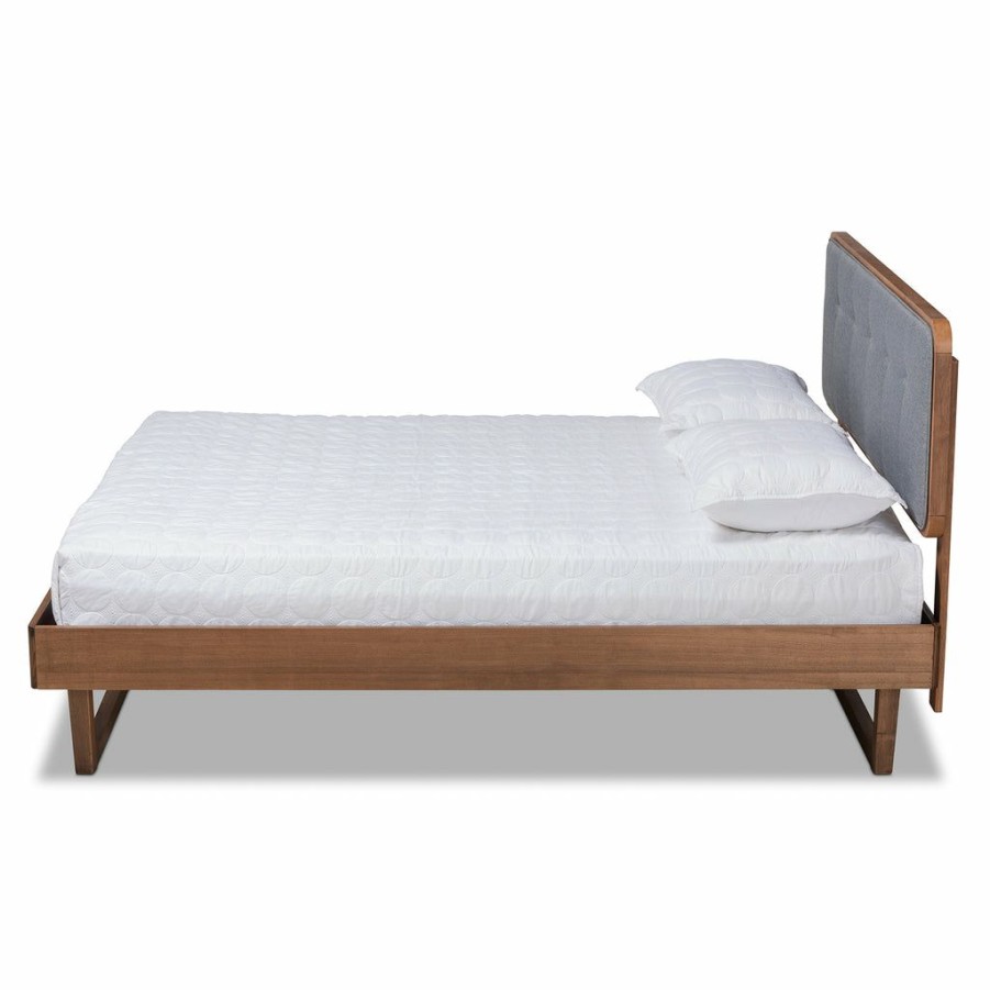 Bed * | Baxton Studio Attractive Natalia Mid-Century Modern Fabric Upholstered And Ash Walnut Finished Wood Queen Size Platform Bed