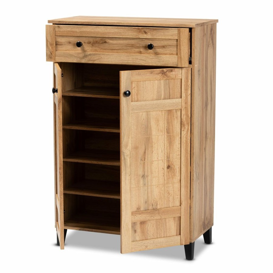 Shoe Cabinet * | Baxton Studio Cheap Glidden Modern And Contemporary Oak Brown Finished Wood 1-Drawer Shoe Storage Cabinet