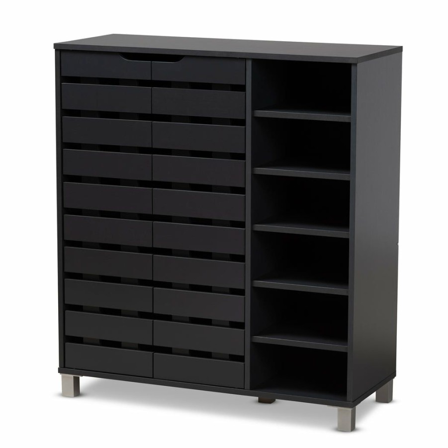 Shoe Cabinet * | Baxton Studio Typical Style Shirley Modern And Contemporary Dark Grey Finished 2-Door Wood Shoe Storage Cabinet With Open Shelves