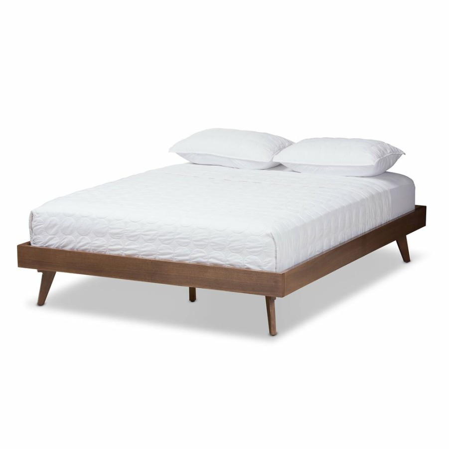 Bed * | Baxton Studio Top Sell Jacob Mid-Century Modern Walnut Brown Finished Solid Wood Queen Size Bed Frame