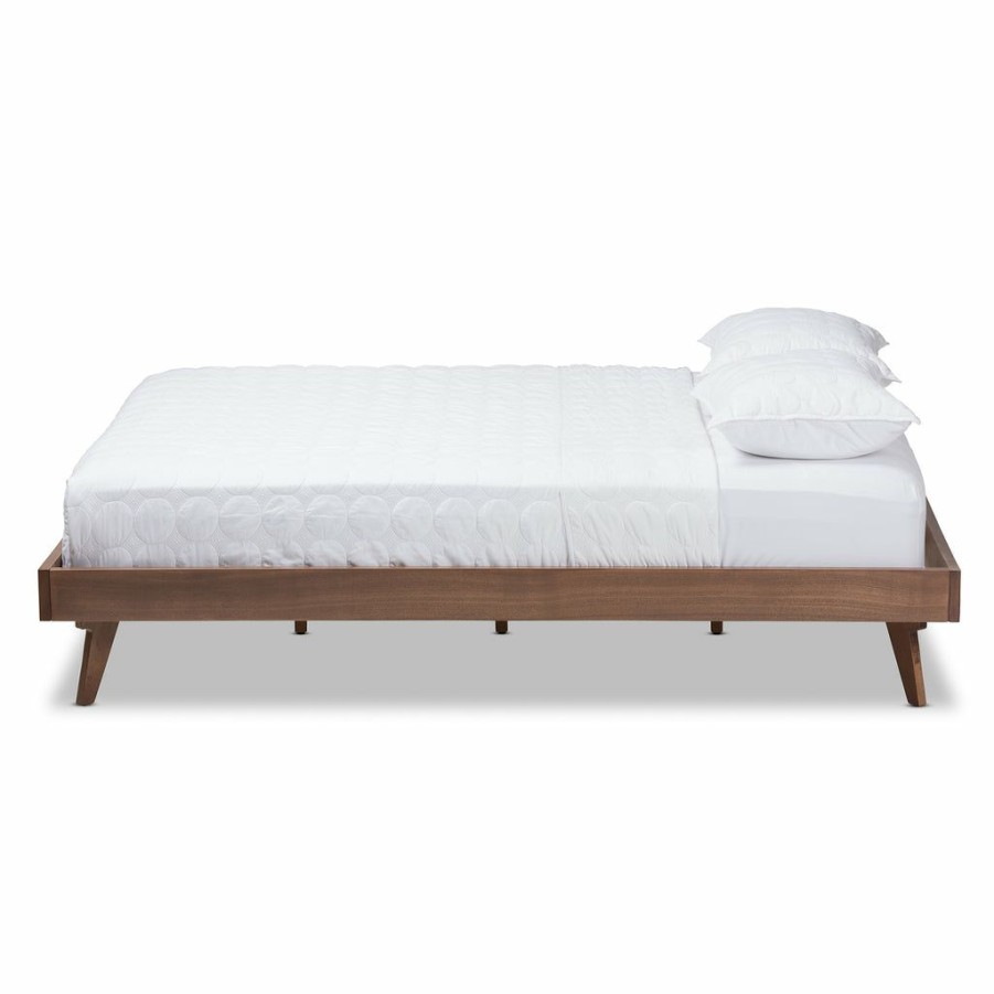 Bed * | Baxton Studio Top Sell Jacob Mid-Century Modern Walnut Brown Finished Solid Wood Queen Size Bed Frame