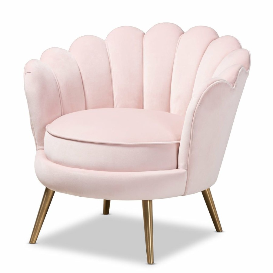 Chair * | Baxton Studio Cheaper Cosette Glam And Luxe Velvet Fabric Upholstered Brushed Gold Finished Seashell Shaped Accent Chair