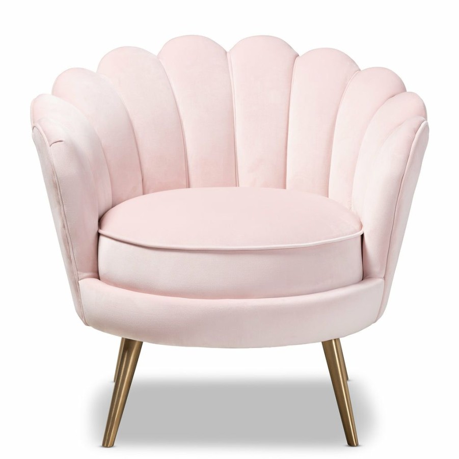 Chair * | Baxton Studio Cheaper Cosette Glam And Luxe Velvet Fabric Upholstered Brushed Gold Finished Seashell Shaped Accent Chair