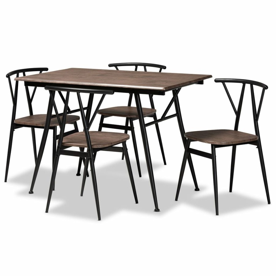 Dining Set * | Baxton Studio Typical Style Ciara Modern And Contemporary Walnut Finished Wood And Black Metal 5-Piece Dining Set