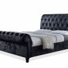 Bed * | Baxton Studio Typical Style Castello Black Velvet Upholstered Faux Crystal-Buttoned Sleigh King Platform Bed