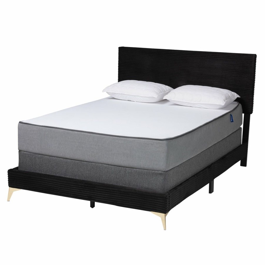 Bed * | Baxton Studio Low Price Abberton Modern And Contemporary Velvet And Gold Metal Queen Size Panel Bed