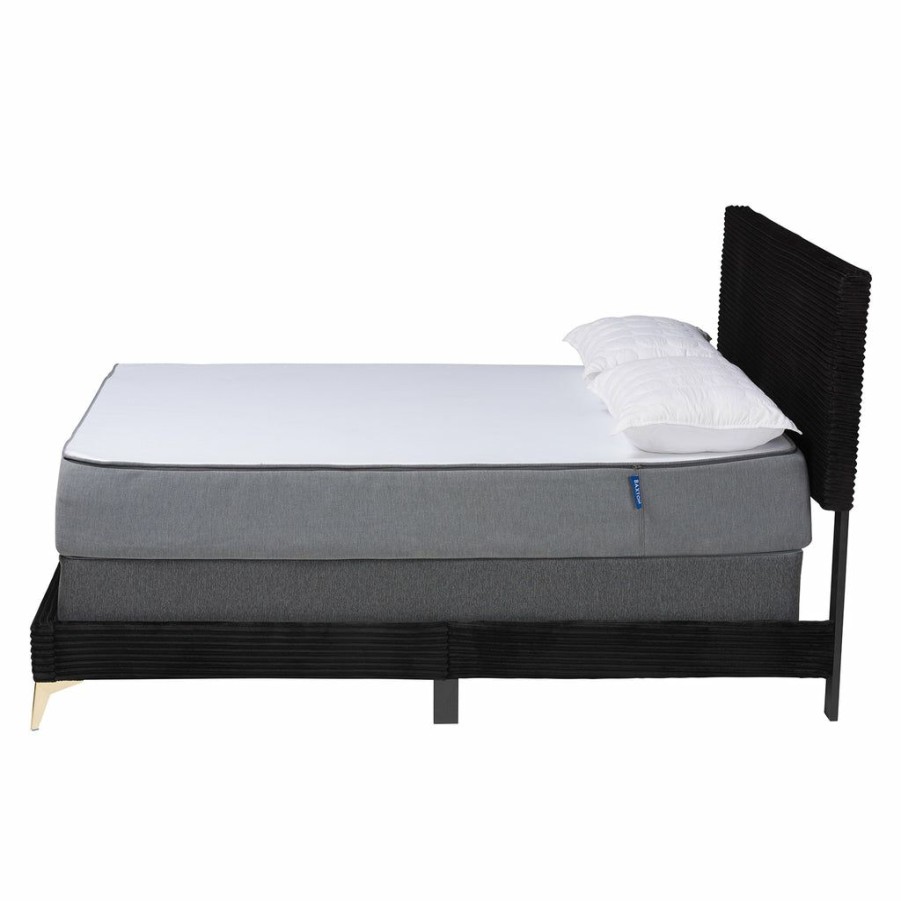 Bed * | Baxton Studio Low Price Abberton Modern And Contemporary Velvet And Gold Metal Queen Size Panel Bed