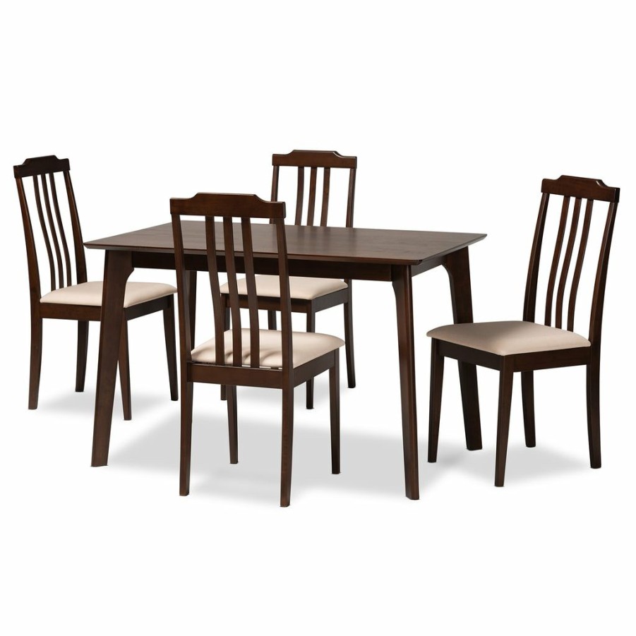 Dining Set * | Baxton Studio Low Price Clarissa Mid-Century Modern Fabric And Dark Brown Finished Wood 5-Piece Dining Set