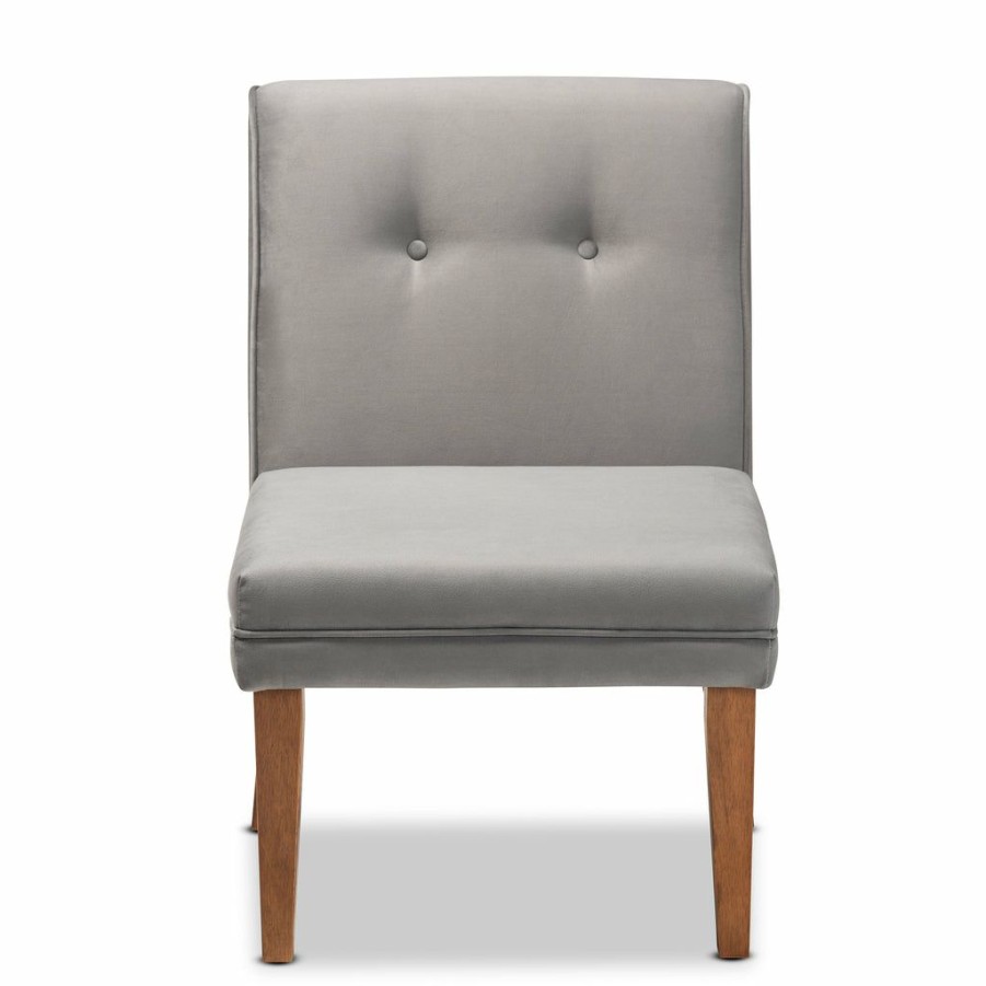 Dining Chair * | Baxton Studio Typical Style Stewart Mid-Century Modern Grey Velvet Upholstered And Walnut Brown Finished Wood Dining Chair