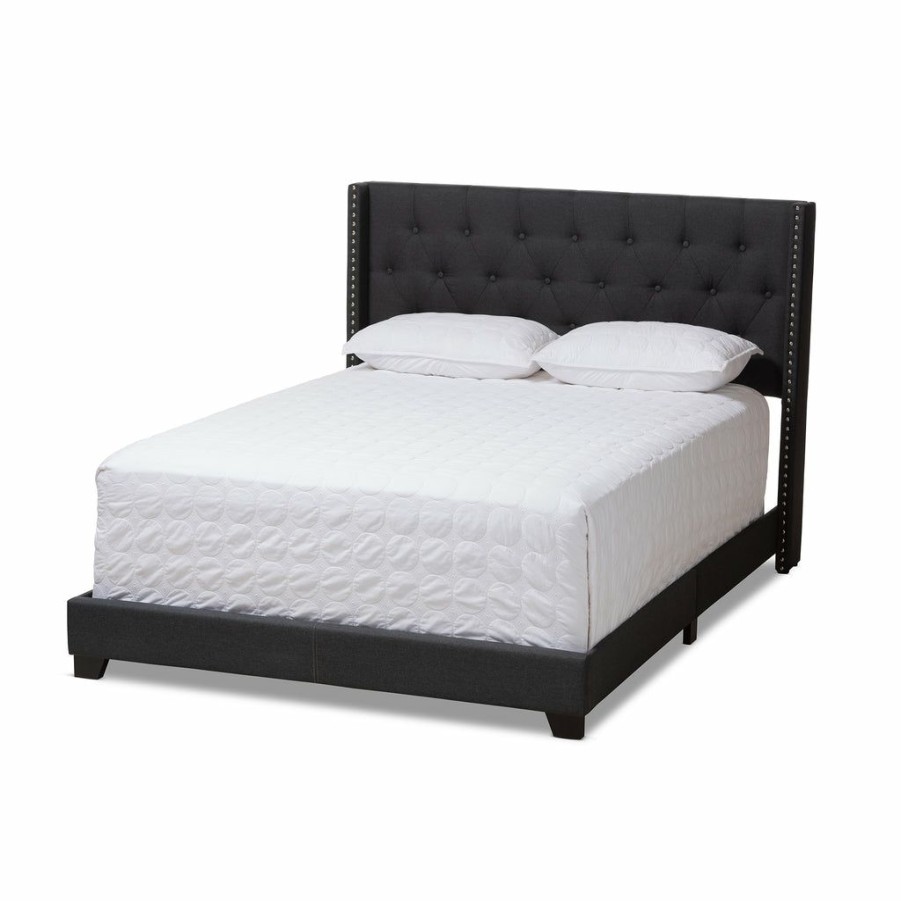 Bed * | Baxton Studio Fashion Brady Modern And Contemporary Charcoal Grey Fabric Upholstered King Size Bed