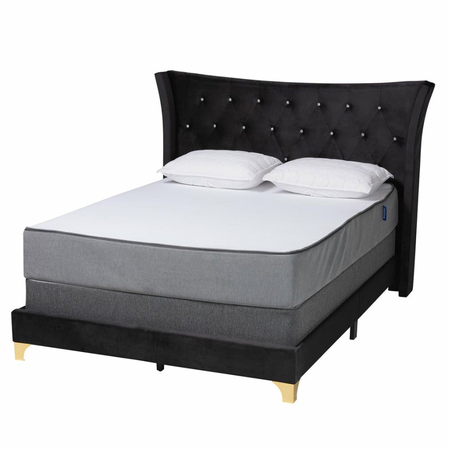 Bed * | Baxton Studio Crazy Deals Easton Contemporary Glam And Luxe Velvet And Gold Metal Queen Size Panel Bed