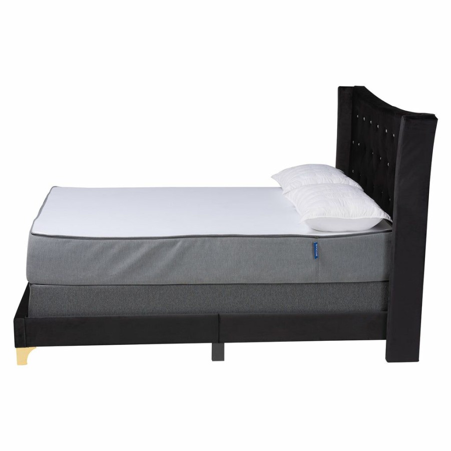 Bed * | Baxton Studio Crazy Deals Easton Contemporary Glam And Luxe Velvet And Gold Metal Queen Size Panel Bed