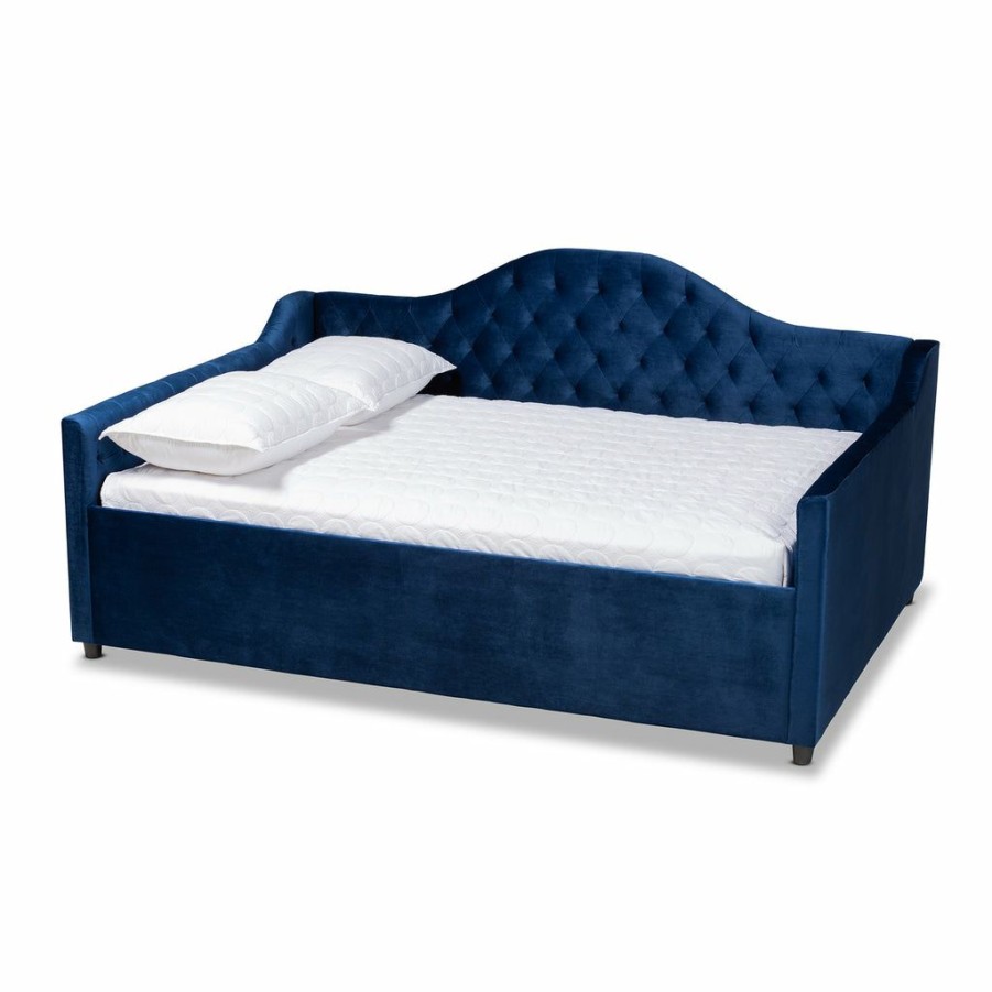 Bed * | Baxton Studio Low Price Perry Modern Contemporary Blue Velvet Fabric Upholstered Button Tufted Daybed