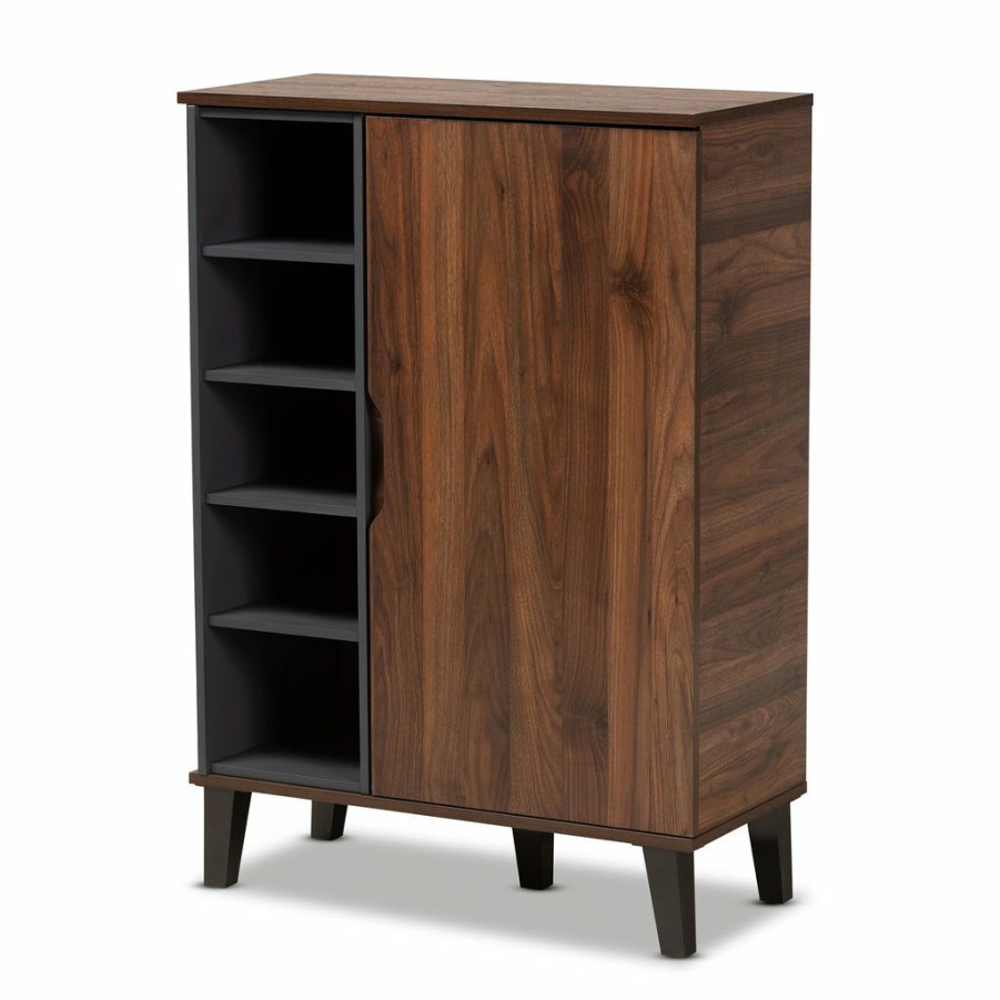 Shoe Cabinet * | Baxton Studio Online Discount Idina Mid-Century Modern Two-Tone Wood 1-Door Shoe Cabinet