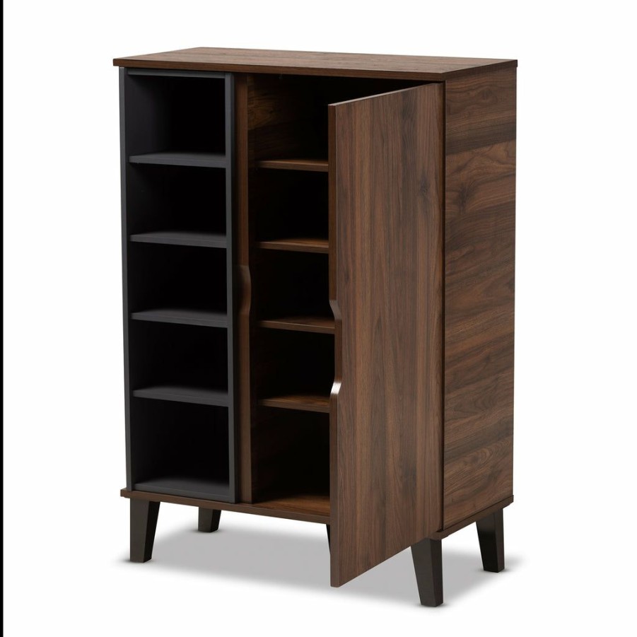 Shoe Cabinet * | Baxton Studio Online Discount Idina Mid-Century Modern Two-Tone Wood 1-Door Shoe Cabinet