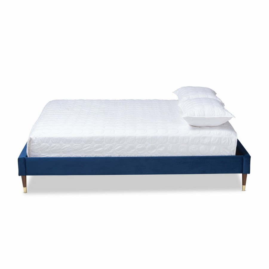 Bed * | Baxton Studio Less Expensive Volden Glam And Luxe Navy Blue Velvet Fabric Upholstered Full Size Wood Platform Bed Frame With Gold-Tone Leg Tips