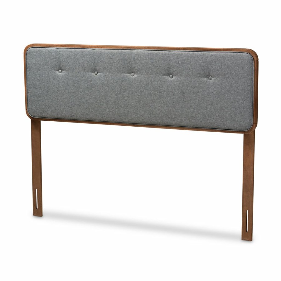 Upholstered Headboard * | Baxton Studio Online Discount Palina Mid-Century Modern Dark Grey Fabric Upholstered Walnut Brown Finished Wood Full Size Headboard