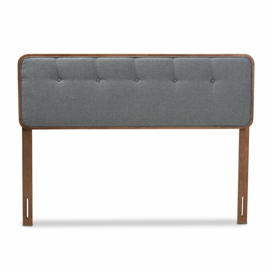 Upholstered Headboard * | Baxton Studio Online Discount Palina Mid-Century Modern Dark Grey Fabric Upholstered Walnut Brown Finished Wood Full Size Headboard